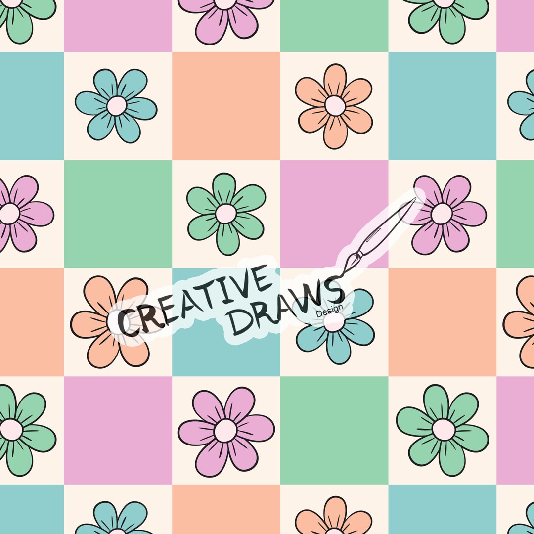 Floral Checker Seamless Pattern, Pastel Seamless File Digital Download ...