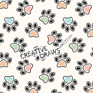 Paw Prints Seamless Pattern, Pastel Hearts Digital Repeat Pattern for Personal and Commercial use,