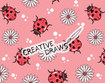 Ladybug Daisy Seamless Pattern, Digital Repeat Pattern for Personal and Commercial use