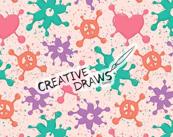 Peace Floral Paint Seamless Pattern, Repeat Digital Paper Pattern for Personal and Commercial use