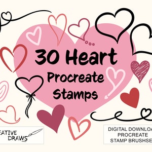Heart Procreate Stamps, Cute Doodle Brush Pack Digital Download