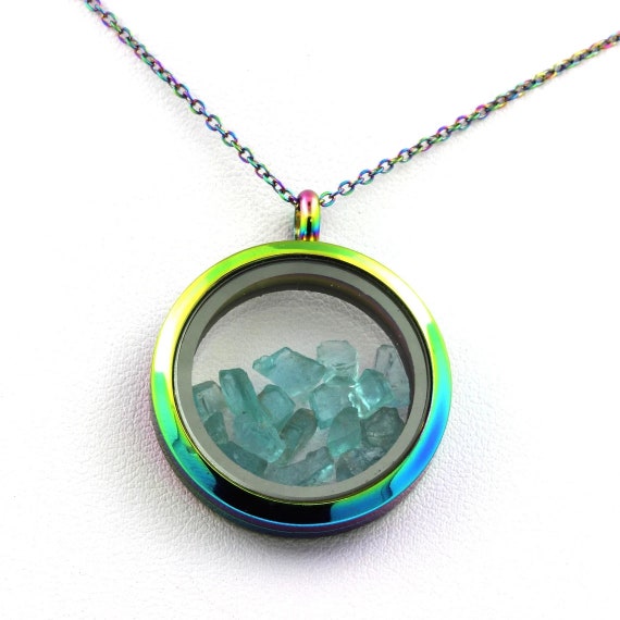 Collier Médaillon Apatite Bleu Néon Brut – 30 Mm, Monture Argent, Neuf, Marque A Bijoux