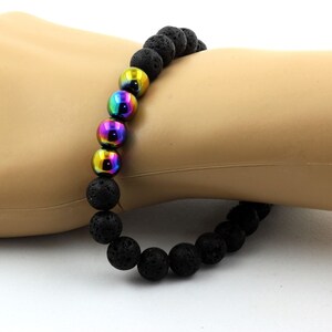 Pulseira Contas Lava + Hematita Multicolorida. Pedras naturais