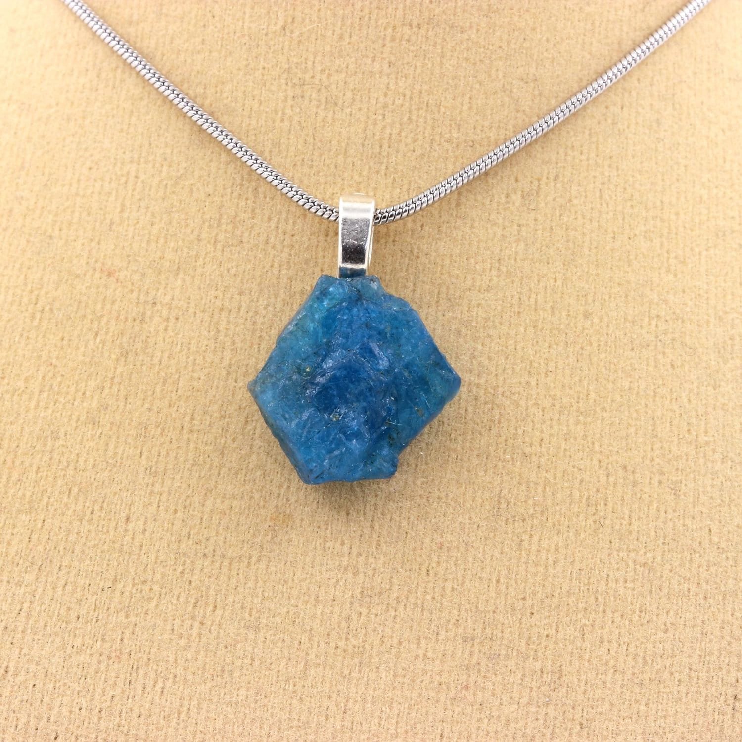 Apatite Pendant Blue Neon Raw. 9.87 Carats. Betroka, Anosy