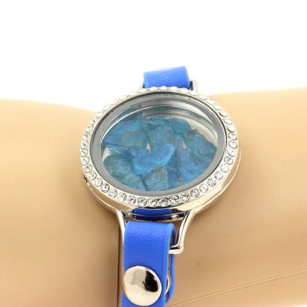 Apatite bleu neon brut Bracelet modèle montre 30 mm. Bracelet original pierres naturelles. Bijoux minéraux