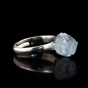 Aquamarine raw silver plated ring. 9.71 carats