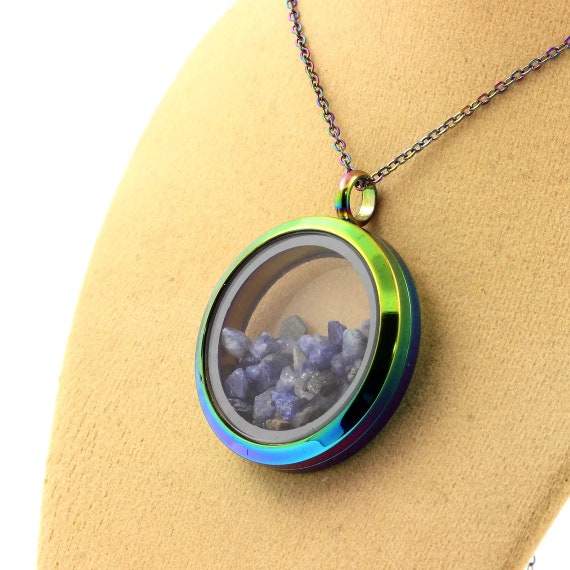 Pendant Benitoite Raw Multicolored Original Necklace