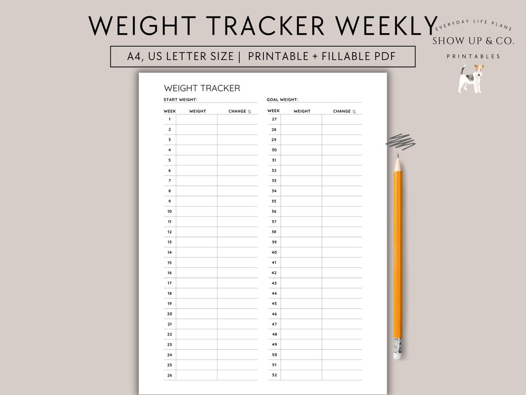 Weight Loss Tracker Printable, Fillable, Weekly Weigh in Tracker ...