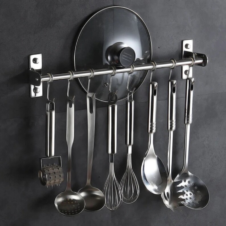 Stainless Steel Kitchen Rack for Pots, Pans and Utensils Wall Mounted