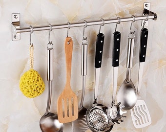 Stainless Steel Kitchen Rack For Pots, Pans and Utensils - Wall Mounted Kitchen Storage