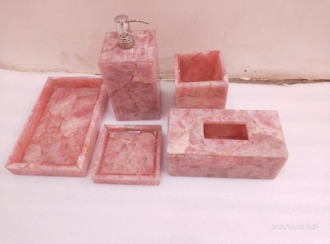 LUXURY Rose Quartz Semi Precious Stone 5 Pc Bathroom Etsy
