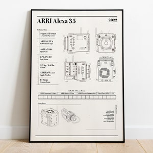 Poster Cinema Cameras ÅRRI ålexa35, Minimal Illustration, (A4/A3/A2/50x70/etc.) Graphic Style, Vintage Retro Art Print, Wall Art