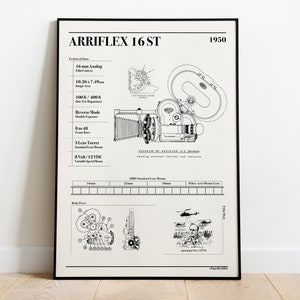 Poster Cinema Camera of Arriflex 16ST, Minimal Illustration, Graphic Retro Art Printable Digital wall art.