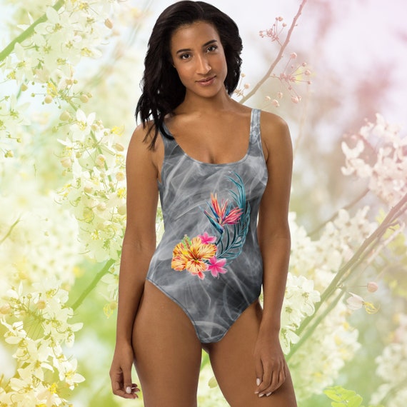 Smoking Tropical Flower One-Piece Swimsuit