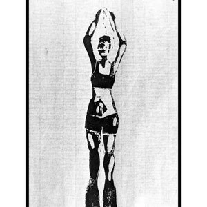Diving Woman originele hand bedrukte Lino Print
