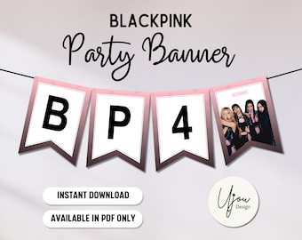 Pancarta de cumpleaños de BLACKPINK, rosa y negro (descarga digital)