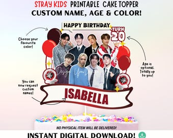 Stray Kids Cake Topper – Custom Kpop Birthday Party Decor (Digital Download)