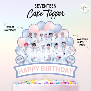 Seventeenケーキトッパー、Seventeenセンターピース、Seventeenパーティーデコレーション、Blackpinkパーティー用品、Kポップトッパー、Seventeen印刷可能なセンターピース