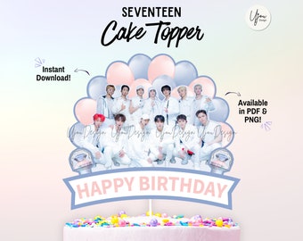 Seventeenケーキトッパー、Seventeenセンターピース、Seventeenパーティーデコレーション、Blackpinkパーティー用品、Kポップトッパー、Seventeen印刷可能なセンターピース