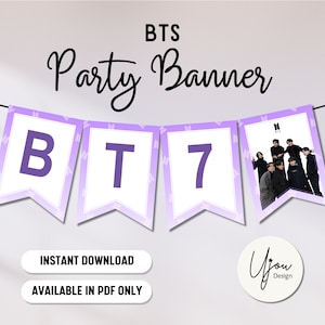 BTS Printable Party Banner, BTS Birthday Banner, BTS Party Supply, Bts Party Decor, Digital Party Garland