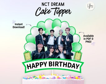 NCT DREAM ケーキトッパー、NCT DREAM センターピース、NCT DREAM パーティーデコレーション、NCT DREAM パーティー用品、K-POP トッパー、NCT DREAM 印刷可能なセンターピース
