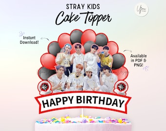 Stray Kids ケーキトッパー、印刷可能な Stray Kids センターピース、skz パーティーデコレーション、skz パーティー用品、skz インスタントダウンロード センターピース、skz ステッカー