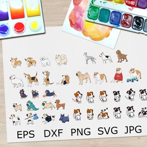 Cartoon niedliche Hunde Design Elemente Set Sammlung Bundle Svg, Illustration Hunde Haustiere Clipart isoliert EPS DXF PNG Zeichnungen