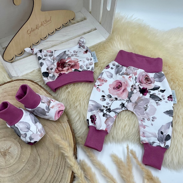 Babyset Erstlingsset 3 Teile Blumenmuster