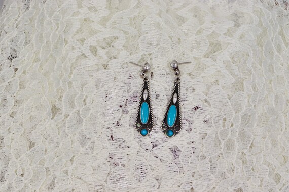 Sterling Silver Oval Turquoise Dangle Earrings - image 3