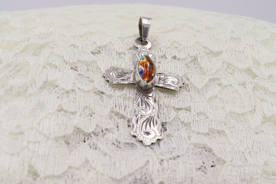 Sterling Silver Mexican Silver Cross Pendant - image 2