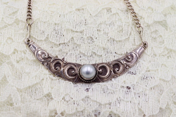 Vintage Sterling Silver Imitation Pearl Swirl Nec… - image 1