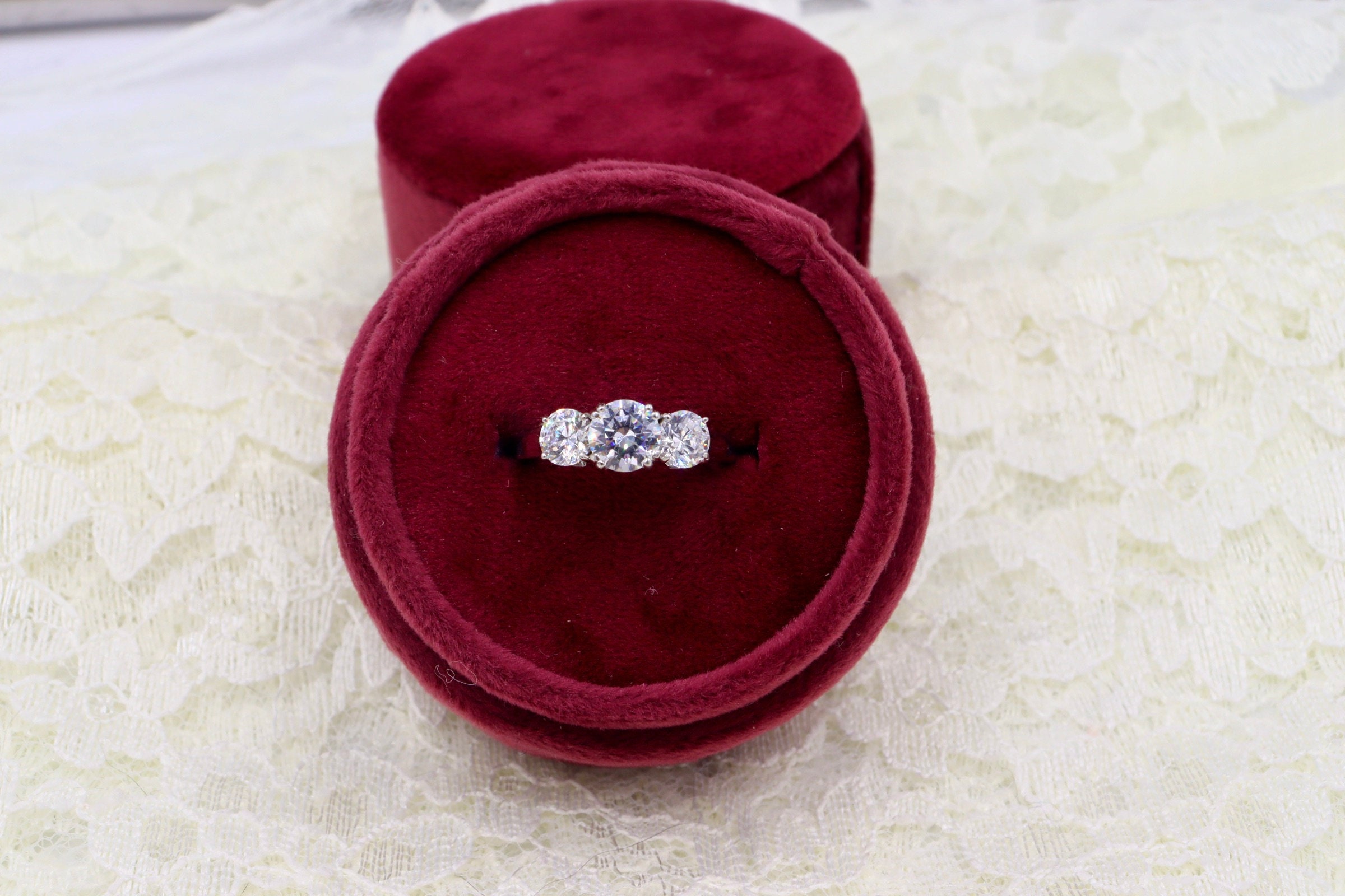 Sterling Silver Three Stone Cubic Zirconia Engagement Ring