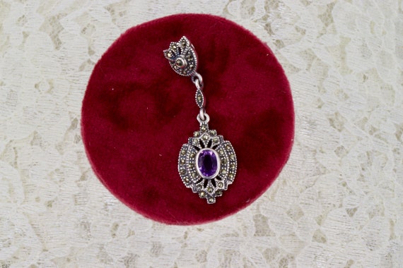 Sterling Silver Amethyst and Marcasite Pendant - image 5