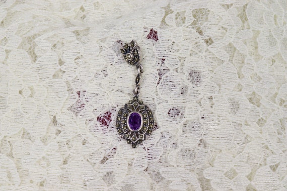 Sterling Silver Amethyst and Marcasite Pendant - image 3