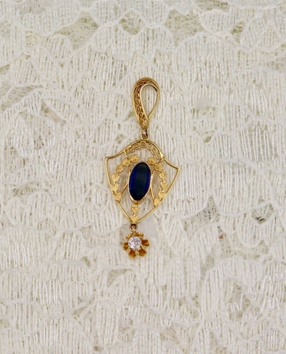10K Yellow gold Art Nouveau Sapphire and Old Mine 