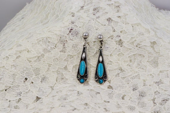 Sterling Silver Oval Turquoise Dangle Earrings - image 6