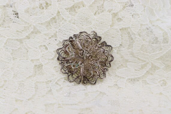 Vintage Sterling Silver Filagree Flower Pendant - image 4