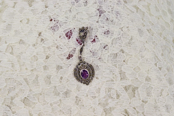 Sterling Silver Amethyst and Marcasite Pendant - image 2