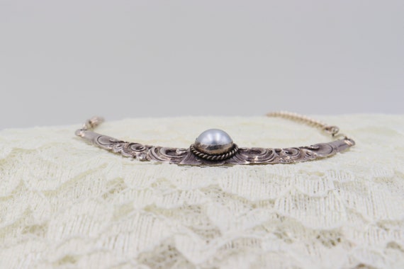 Vintage Sterling Silver Imitation Pearl Swirl Nec… - image 4