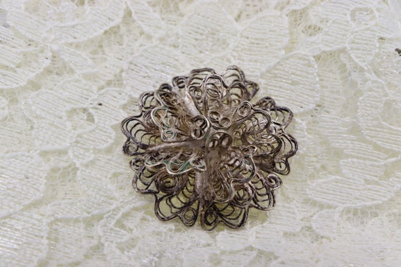 Vintage Sterling Silver Filagree Flower Pendant - image 1
