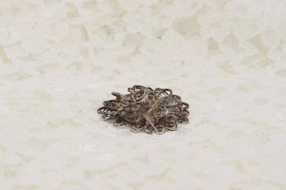 Vintage Sterling Silver Filagree Flower Pendant - image 3