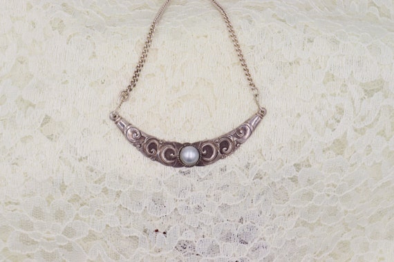 Vintage Sterling Silver Imitation Pearl Swirl Nec… - image 3