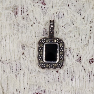 Sterling Silver Onyx and Marcasite Pendant
