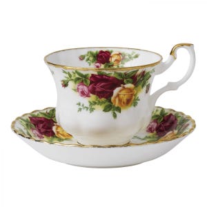 Old Country Roses Teacup and Saucer by Royal Albert, Red Pink and Yellow Roses Bone China England | Vintage Tea Lover Gift