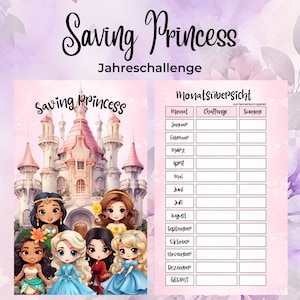 Saving Princess Märchenhafte Jahreschallenge laminierte Challenge Deckblatt Tracker 12 Tombola Lose Bild 1