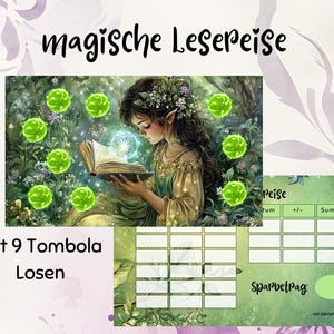magische Lesereise ||  Sparchallenge mit 9 Tombola Losen || passend zum Frühling und für den Bücherspartopf