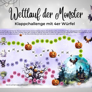 Wettlauf der Monster || Klappchallenge zum Würfeln || Print mit 300g Papier - passend für A6 Zippertaschen