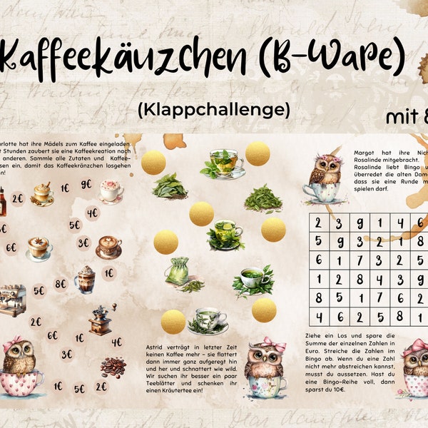 Kaffeekäuzchen B-Ware || Klappchallenge || passend für A6 Zippertaschen