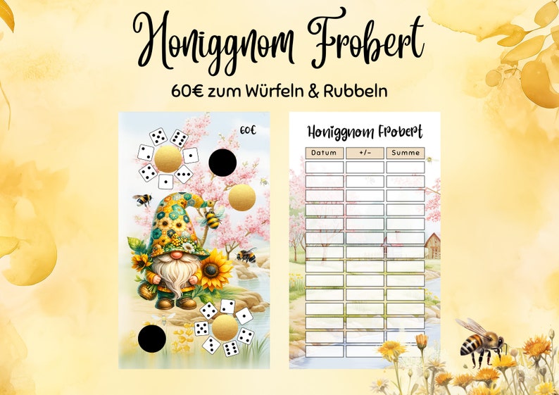 Honiggnome als Set oder Einzelchallenges 3 verschiedene Sparchallenges Print mit 300g Papier passend für A6 Zippertaschen Bild 5