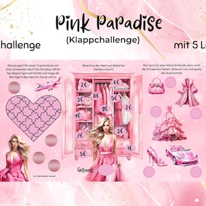 Pink Paradise || Klappchallenge zum Würfeln, Abstreichen, Rubbeln und mit Tombola-Losen || Print auf 300g Papier